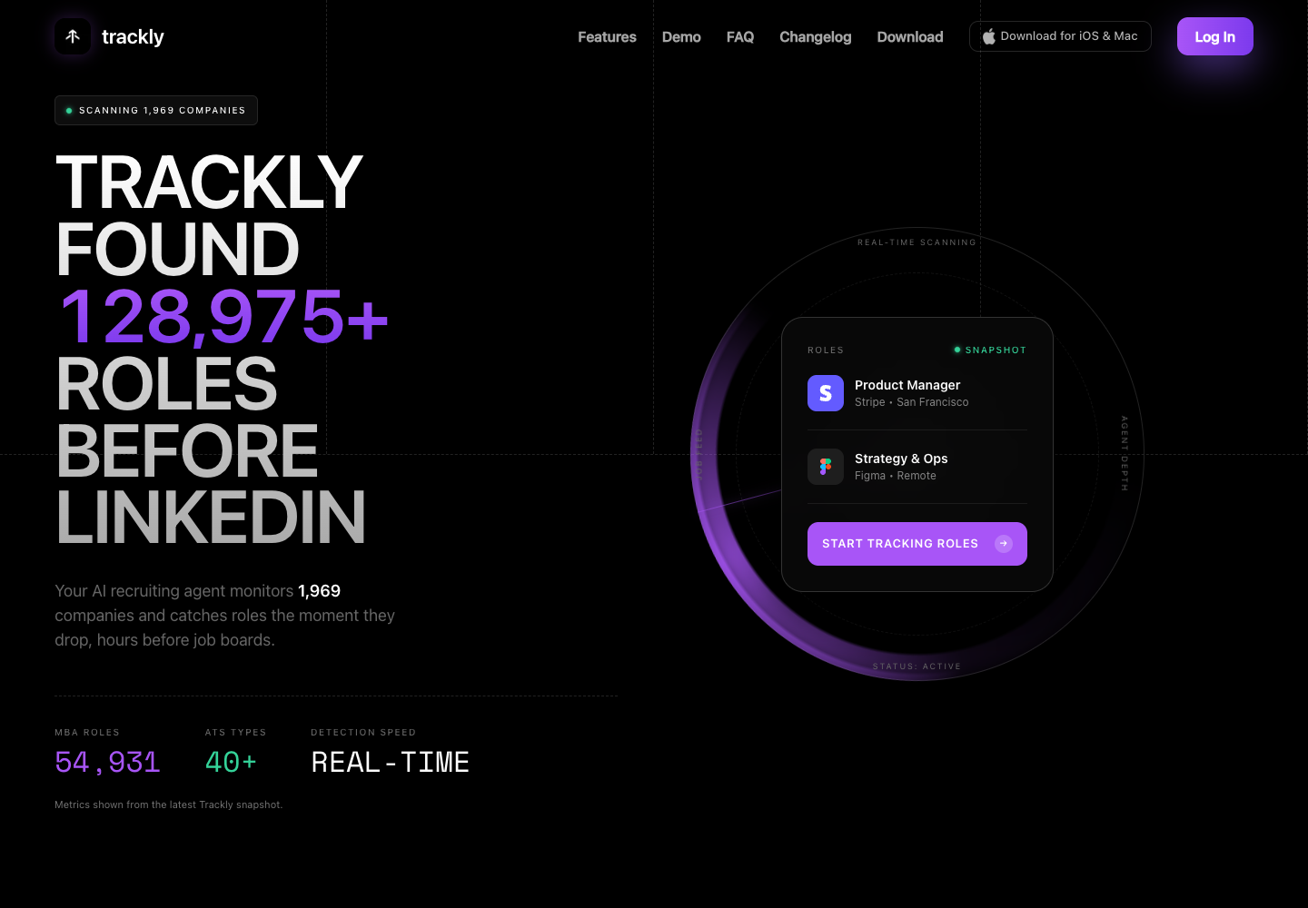 Trackly homepage screenshot